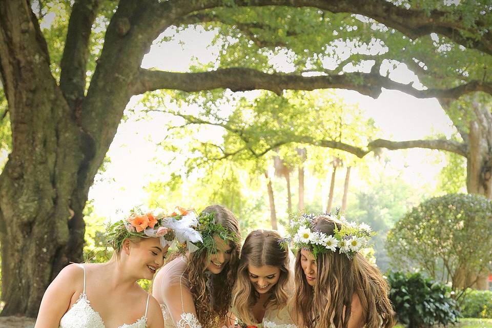 Bride and the bridesmaids