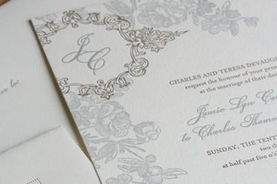 letterpressed french garden invitation set with monogram