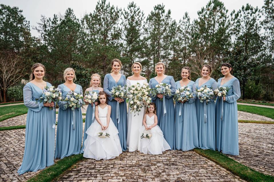 Matching gowns for bridesmaids