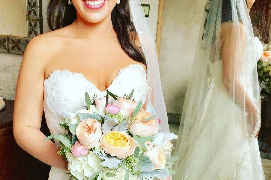 Holding the bouquet