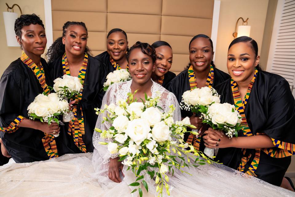 Blushing bride and the ladies