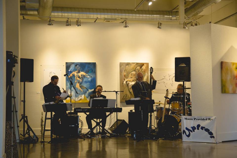 Our 4-piece band setup for a reception in a downtown Portland art gallery.  What a great location.  We had many ballroom dancers in this crowd.