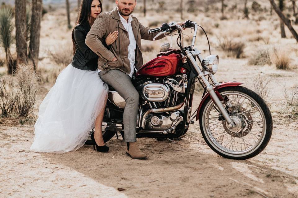 Couple with motorbike