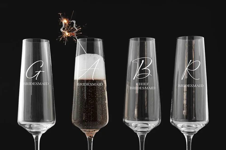 Engraved Personalized Bridesmaid Champagne Glass