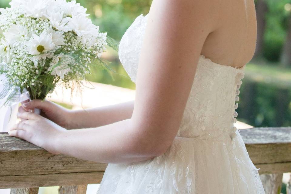 Bridal dress and bouquet