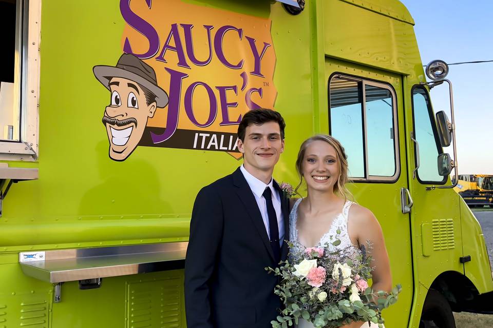 Bride and Groom at Food Truck