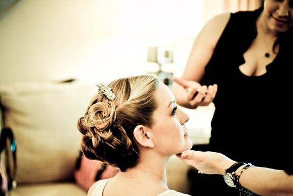 Elegant Bridal Up-do and Make-up by Mimi. Hair color by Mimi as well.