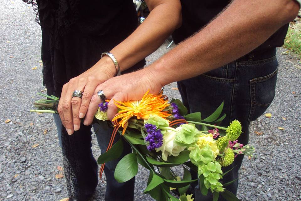 Purple and orange flowers