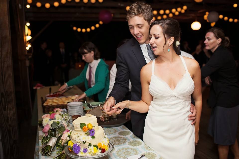 Couple slicing the cake