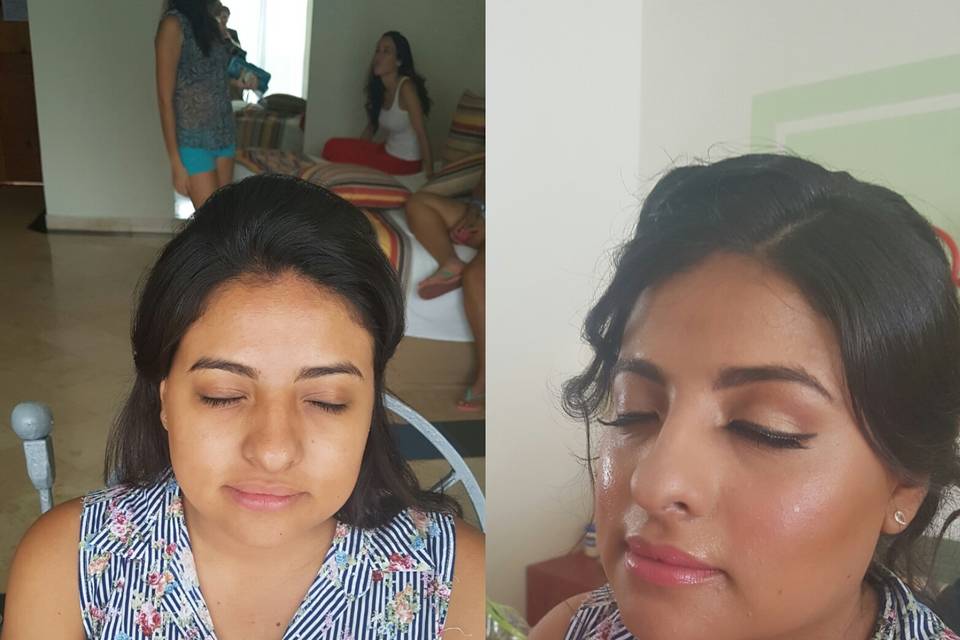 airbrush makeup with dark circles correction & highlighting