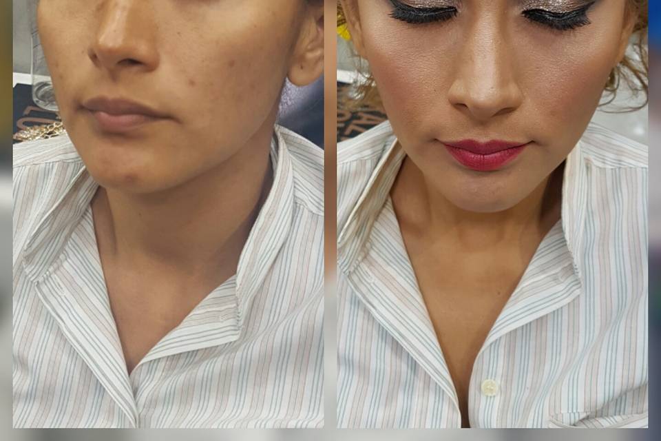 airbrush make up with stains correction, night highlighted eyes