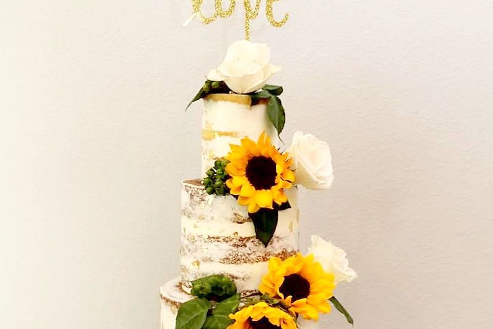 3 Tier Naked Sunflower Wedding