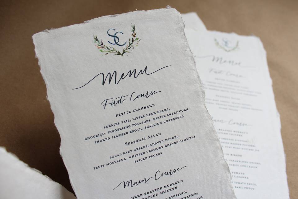 Handmade Paper Menu