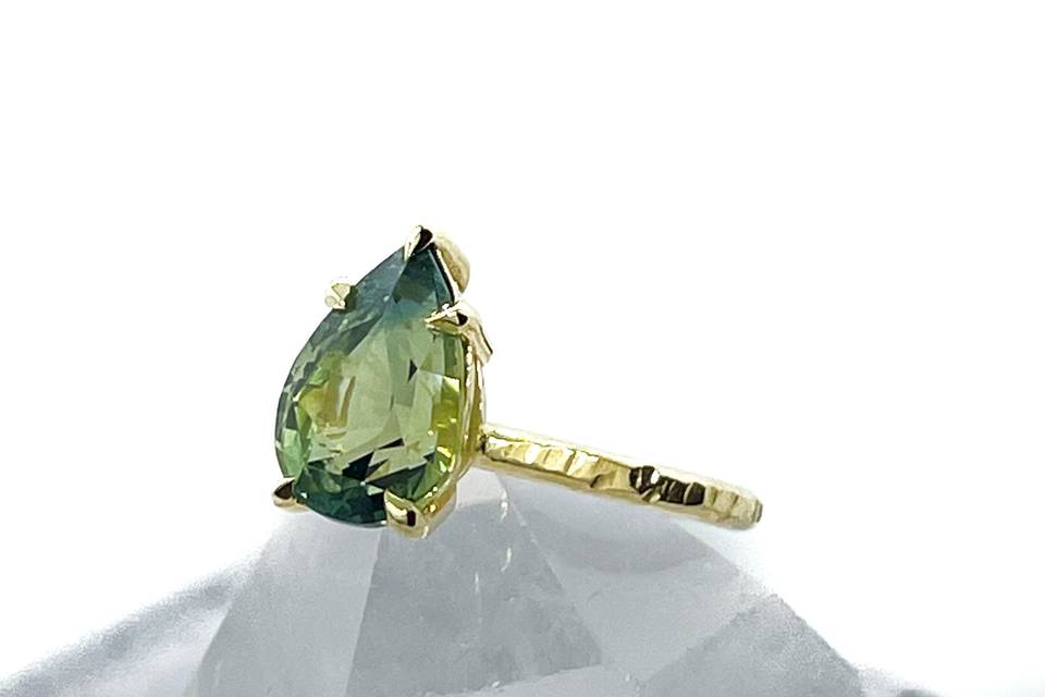 Parti Green Pear Sapphire Ring