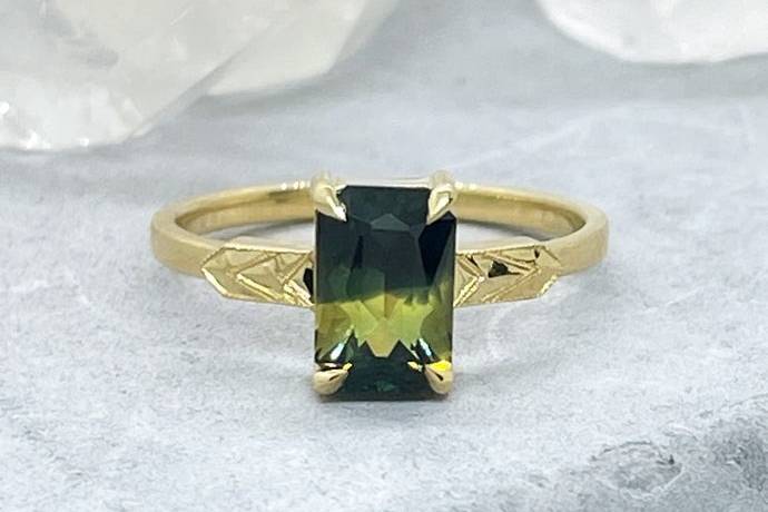 Green Parti Sapphire Solitaire