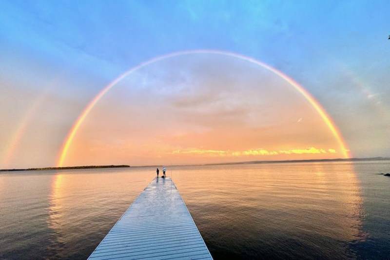 Rainbow over docks