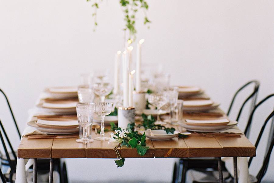 Table setup with centerpiece