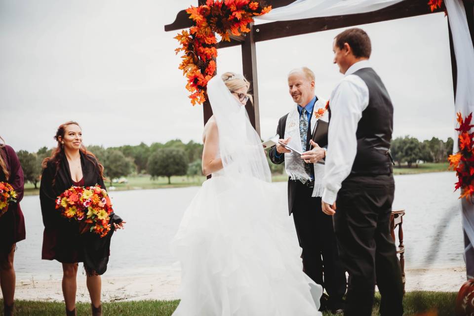 Exchanging vows outdoors