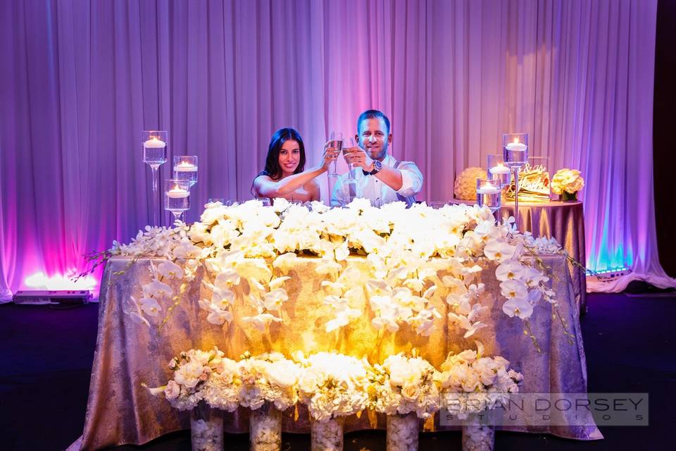 Bride and groom's sweetheart table