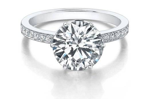 Harold Steven's Jewelers handcrafted Diamond Engagement ring with Round Brilliant Cut Diamond in the center.