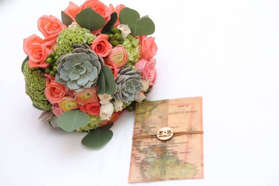 Bridal bouquet and invitation