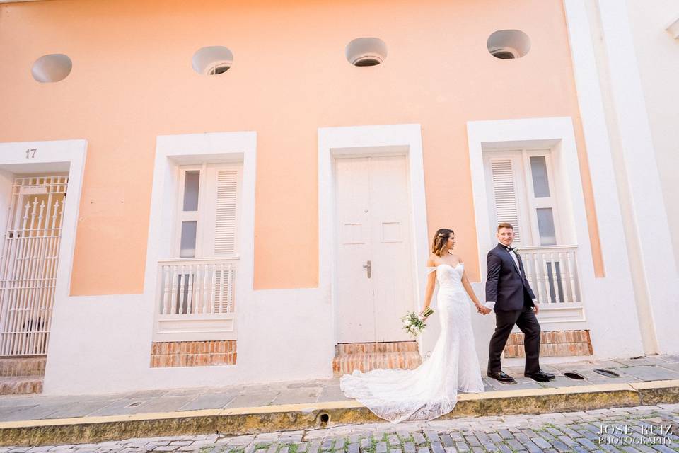 Bride in groom in old San Juan