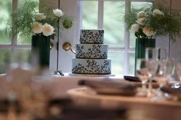 Chocolate leaf and branch cake:
Three tiers of light blue buttercream with hand-piped chocolate buttercream leaves and branches, made to match the invitations perfectly!
*Special thank you to Jason Zucco Photography for the beautiful photo of my cake!