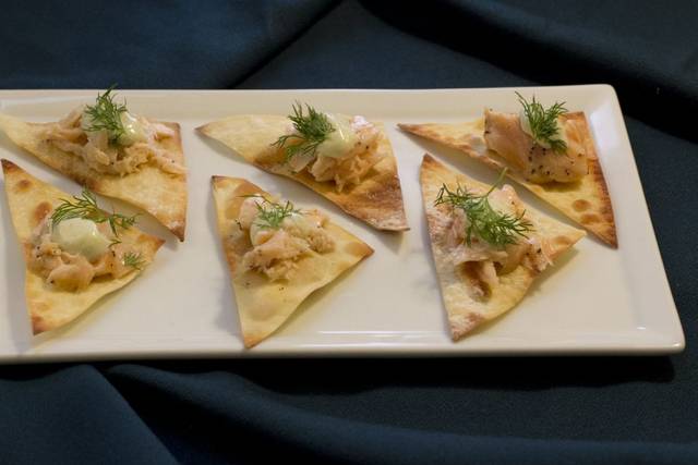 Sal & Chip (Roasted & Flaked Salmon on Herbed Wonton Crisp)