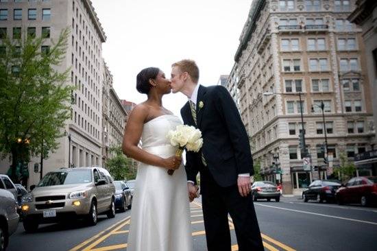 This was a very fun couple with a very urban vibe.  So we decided to drag them out into the street in downtown DC for this portrait.  They were great sports and we got a great shot!