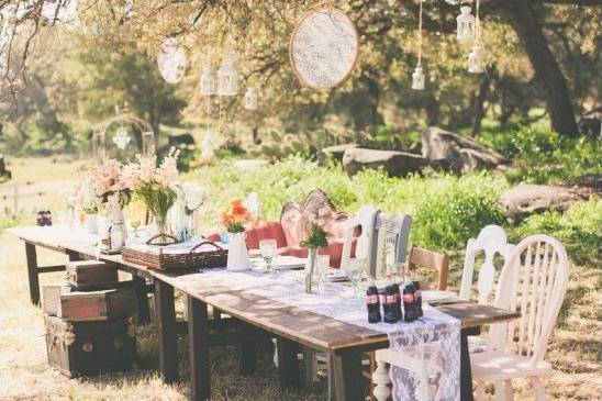 Long table setup with centerpiece