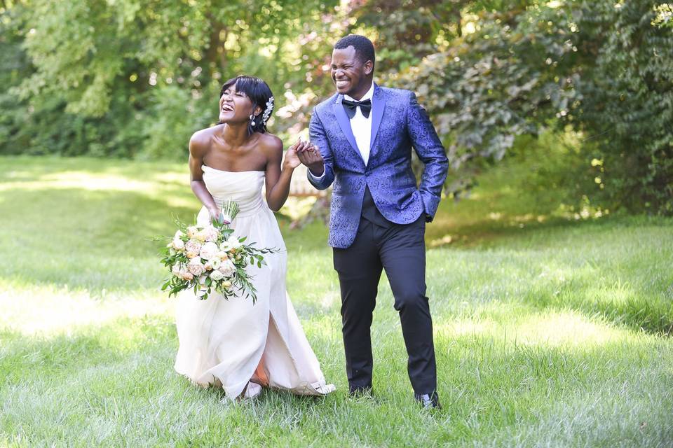 Bride and groom playful candid