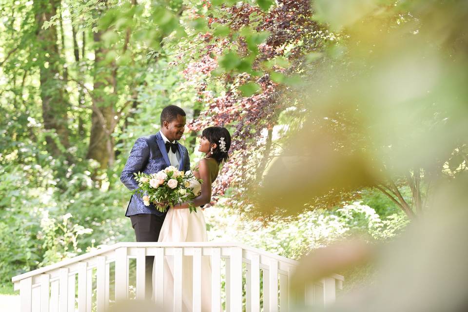 Bride and groom forest venue