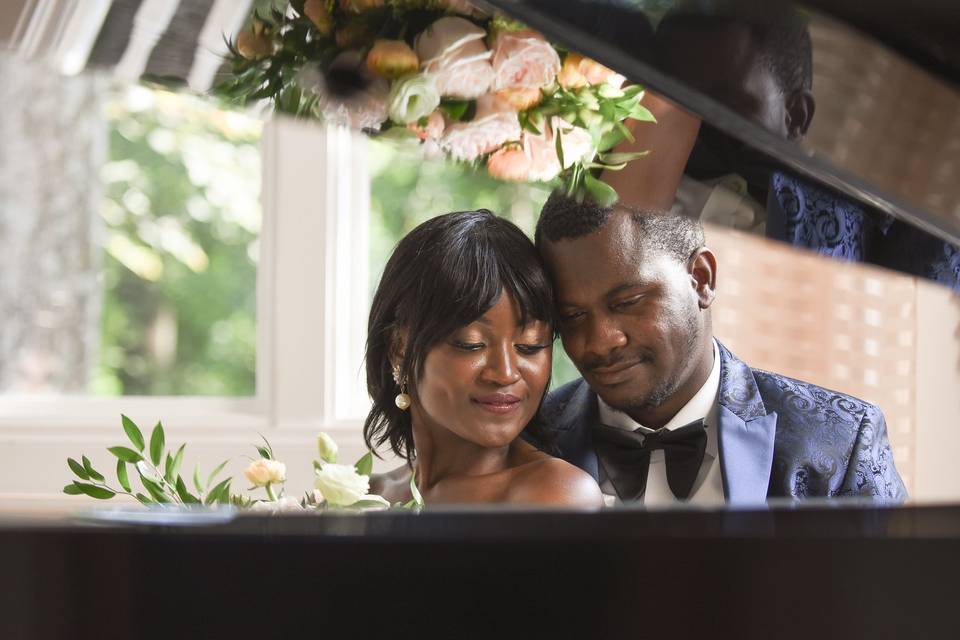 Bride and groom portrait piano