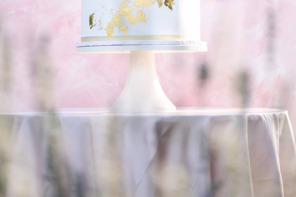 Garden reception wedding cake