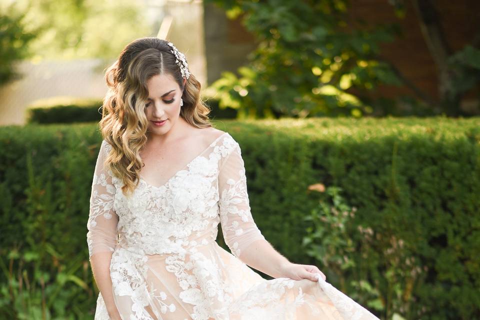 Candid bridal portrait twirl
