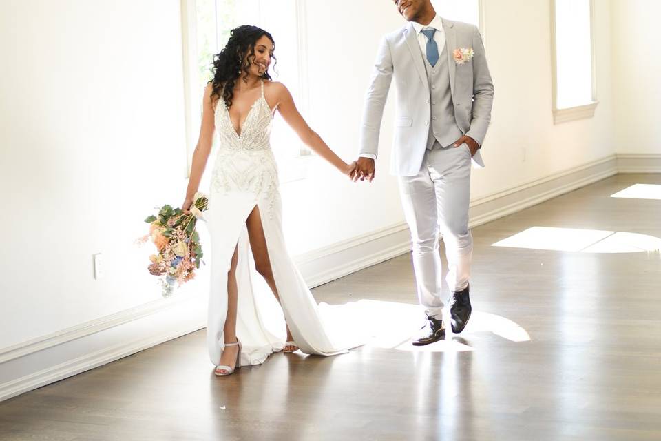 Candid chapel wedding portrait