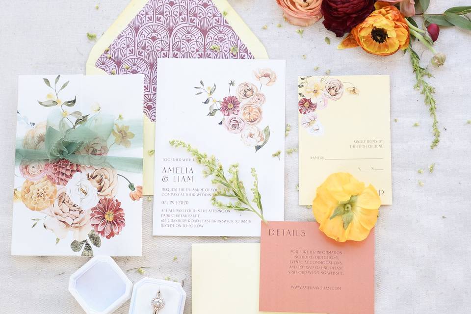 Colorful peach flatlay