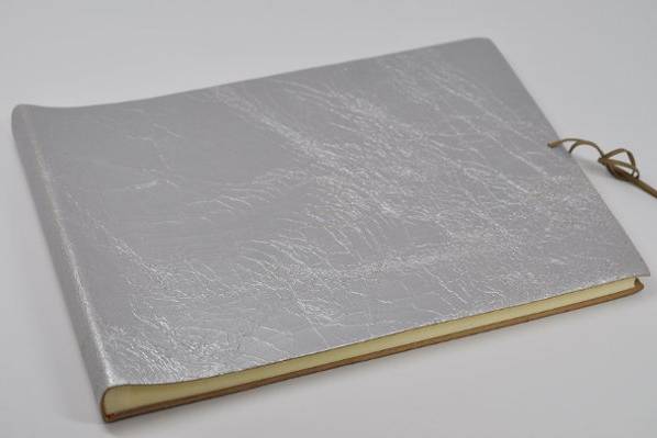 silver antique leather album and guest book crackle leather