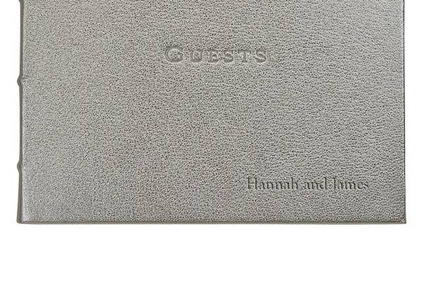 Silver leather guest book, metallic leather genuine