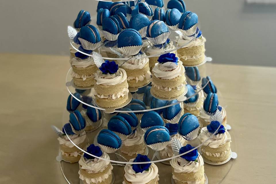 Cake, cupcakes, & macron tower