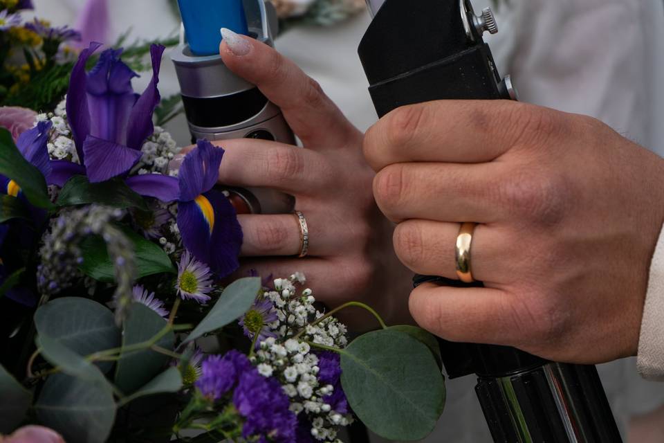 Lightsabers, rings, and bouque