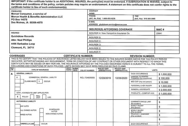 Proof of Liability Insurance