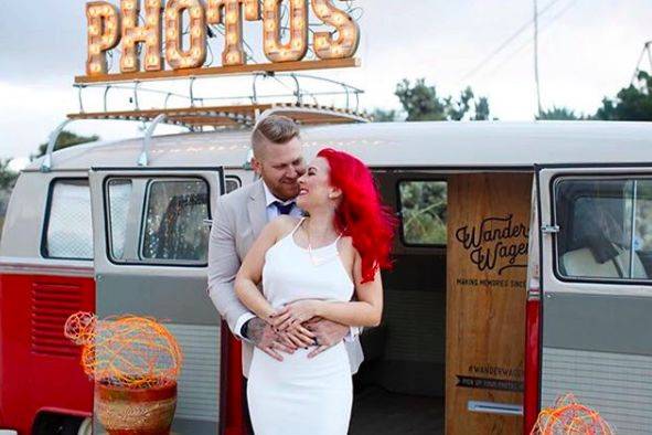 Newlyweds and minivan photo booth