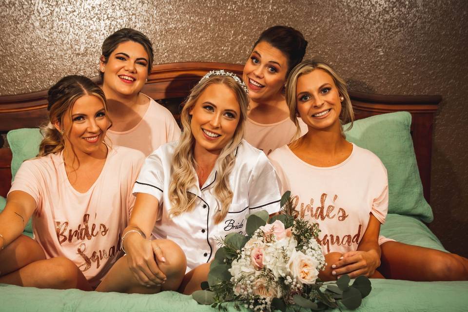 Pictures with her bridesmaids