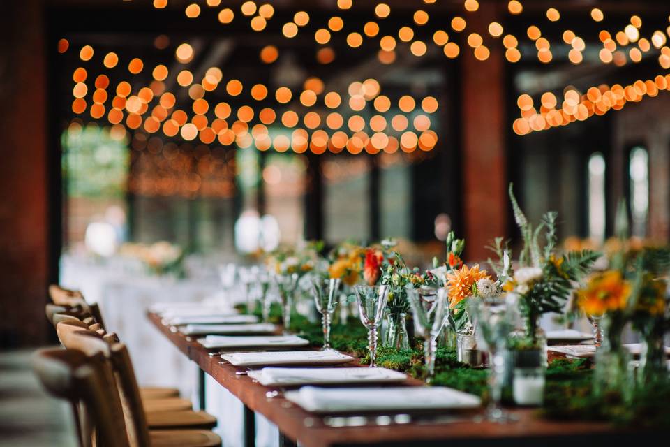 Table setup with flower centerpiece