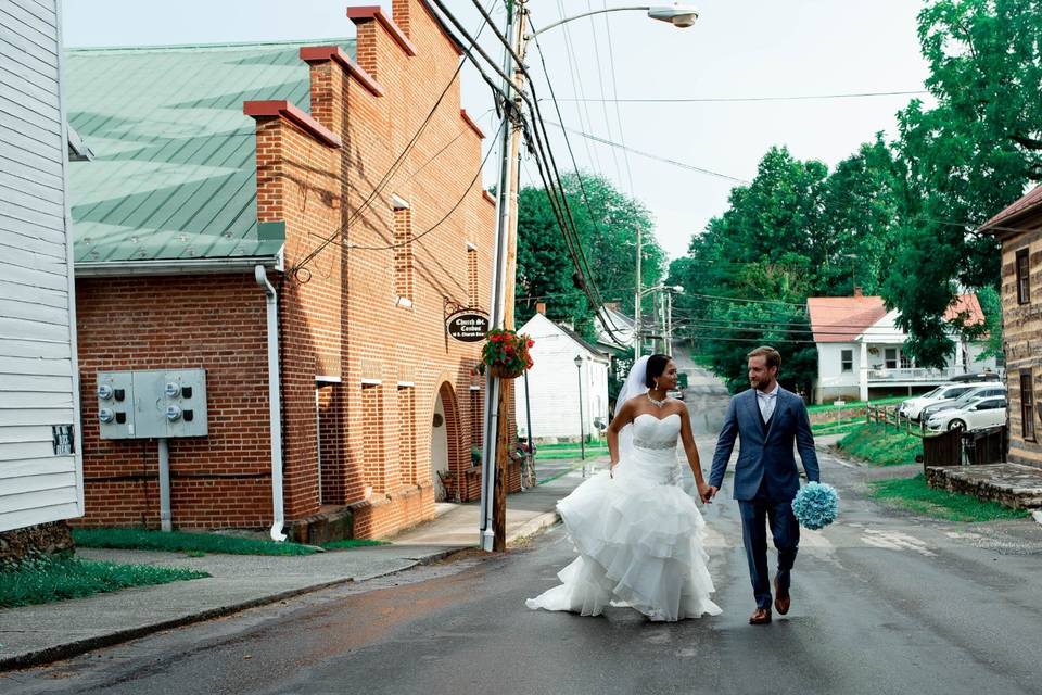 Bride and groom in the streets