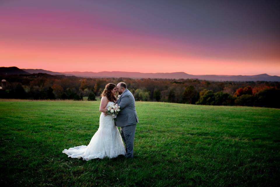Bride and groom sunset
