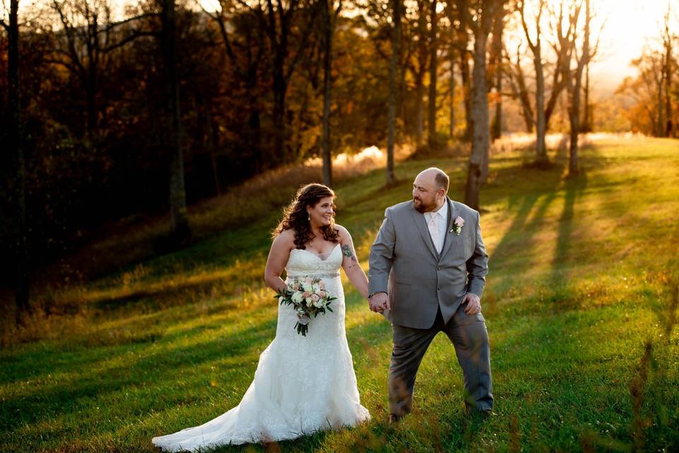 Bride and groom golden light
