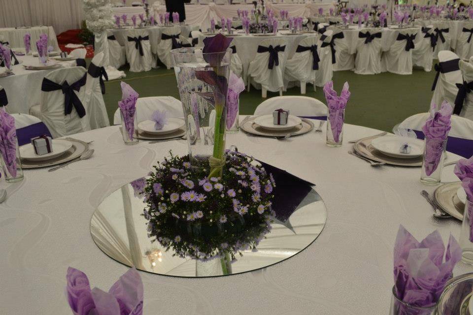 Table setup with flower centerpiece