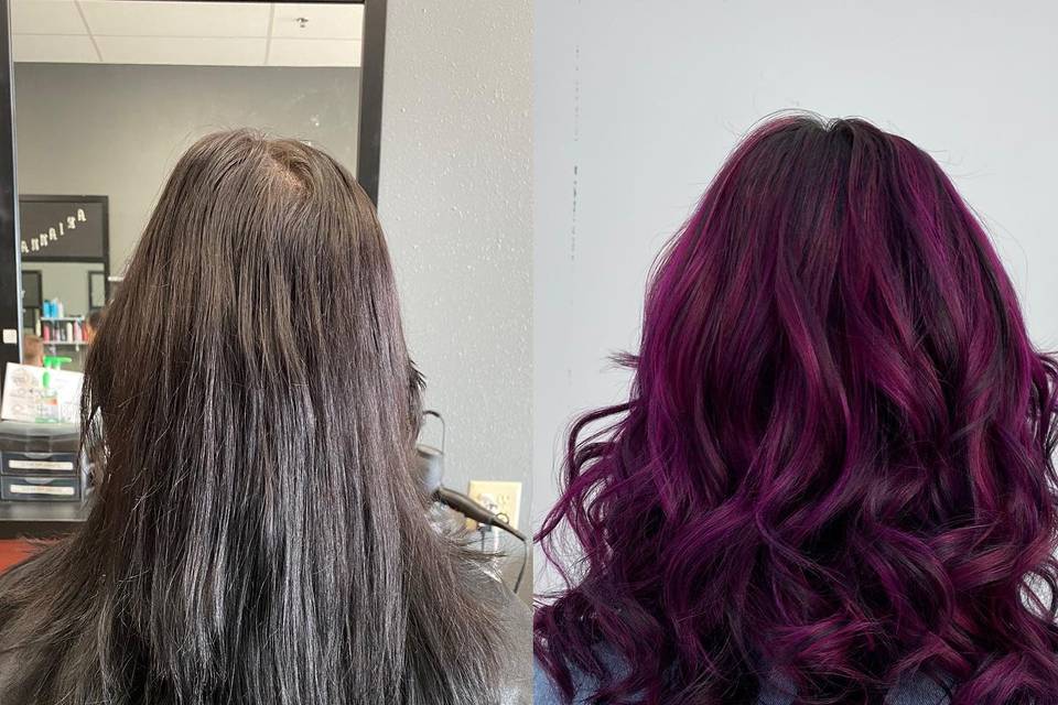 Before and after hair coloring